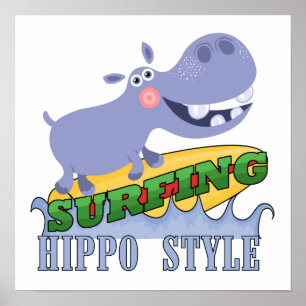 Poster Hippopotame de surfer