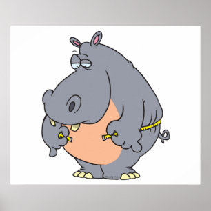 Poster hippopotame drôle de régime mesurant son tour de t