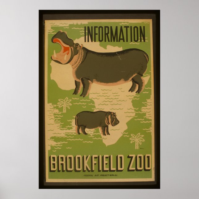 Poster Hippopotames à Brookfield Zoom Information WPA Vin (Devant)
