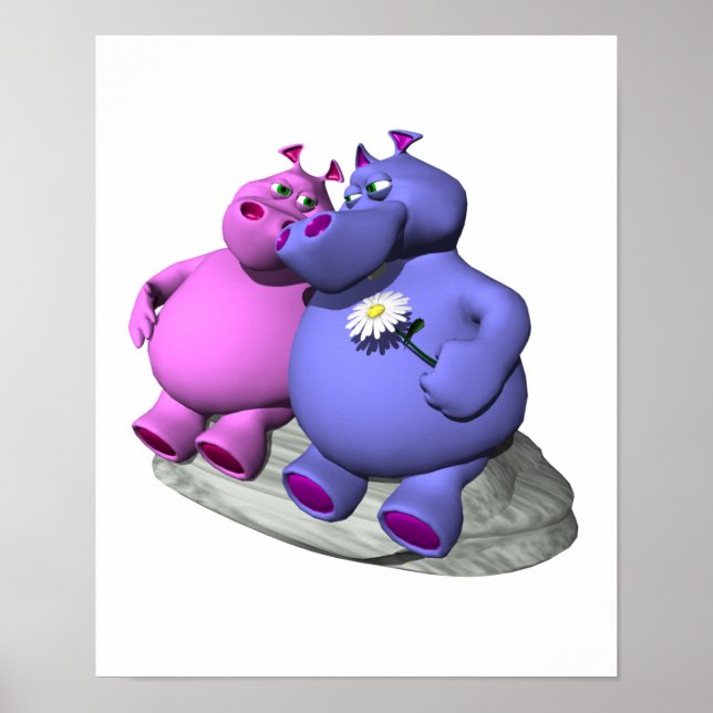 Poster hippopotames amoureux (Devant)