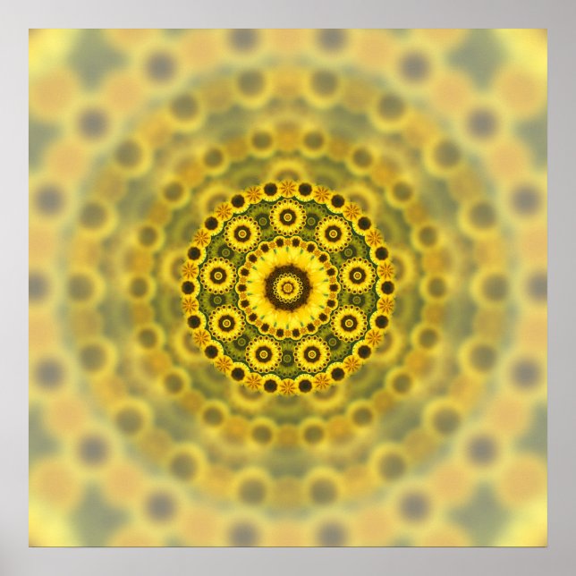 Poster Hippy Sunflower Fractal Mandala Motif (Devant)