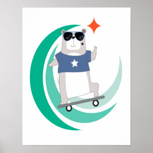 Poster Hipster Bear Riding a Skateboard