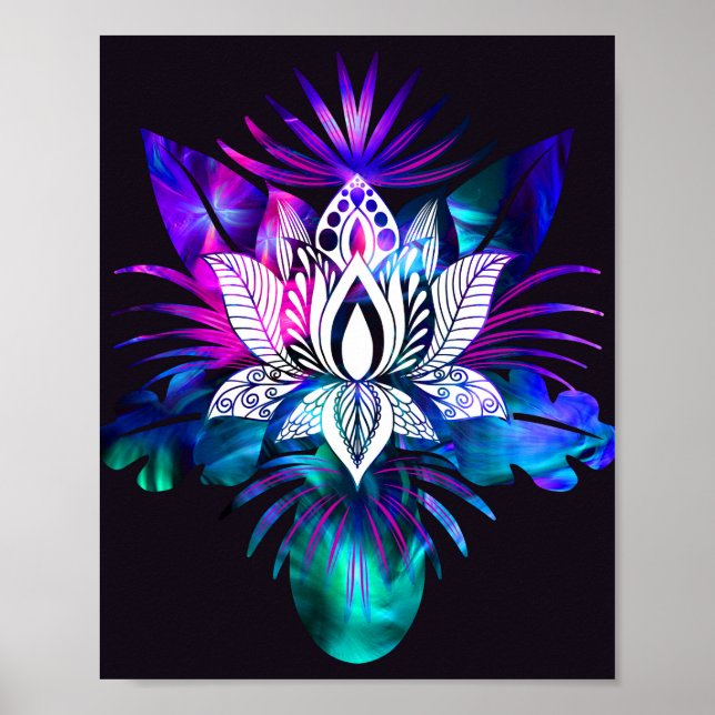 Poster Hipster Retro Tech Turquoise Lotus Lotus Fleur Feu (Devant)