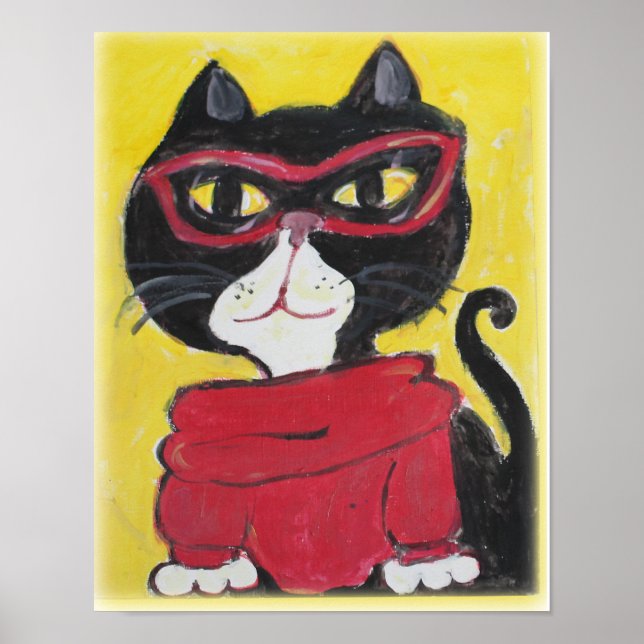 Poster Hipster Turtleneck Chat Folk Art Style Cool (Devant)