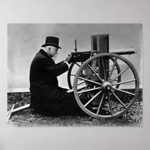 Poster Hiram Maxim tire son arme de maxime - 1884