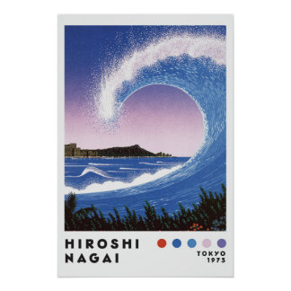 Poster Hiroshi Nagai Inspired Ocean Wave Retro Art Print