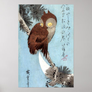 Poster Hiroshige - Chouette à cornes, pin et lune à crois