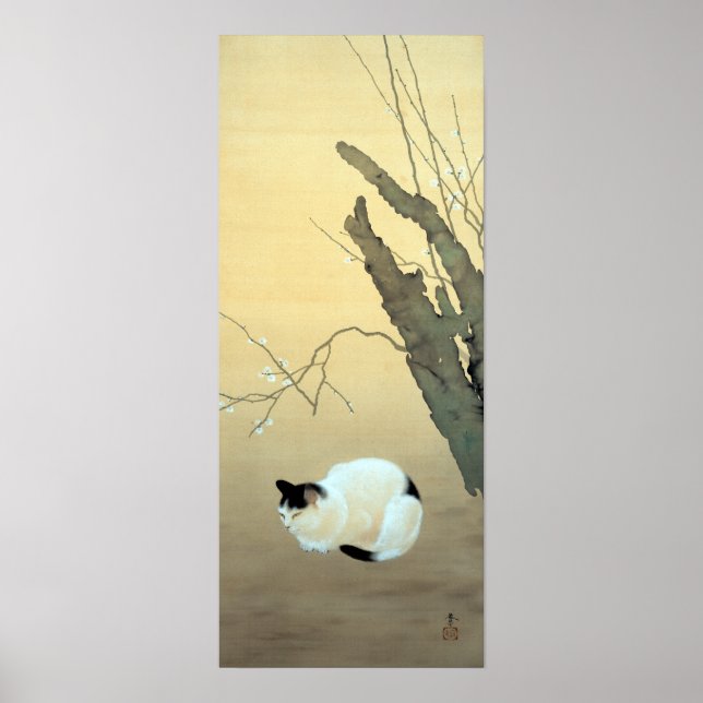 Poster Hishida Shunso Chat et fleurs de prunes (Devant)
