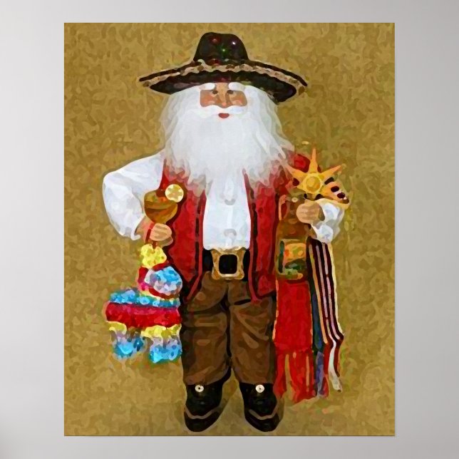 Poster Hispanique Mexicaine Sud-Ouest Texan Santa Claus (Devant)