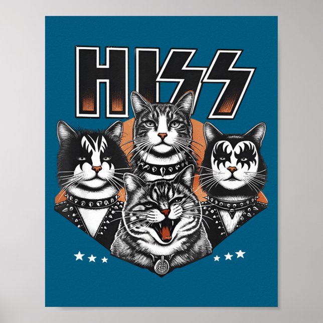 Poster Hiss Funny Cats Kittens Rock Rockin Funny Cat  (Devant)