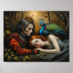 Poster Histoire de la Belle au Bois Dormant avec paon et