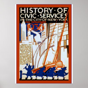 Poster Histoire des services civiques ~ NY~ Fire ~ 4 ~ Vi