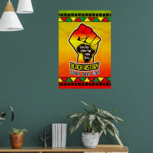 Poster Histoire noire avec carte de l'Afrique et poing su