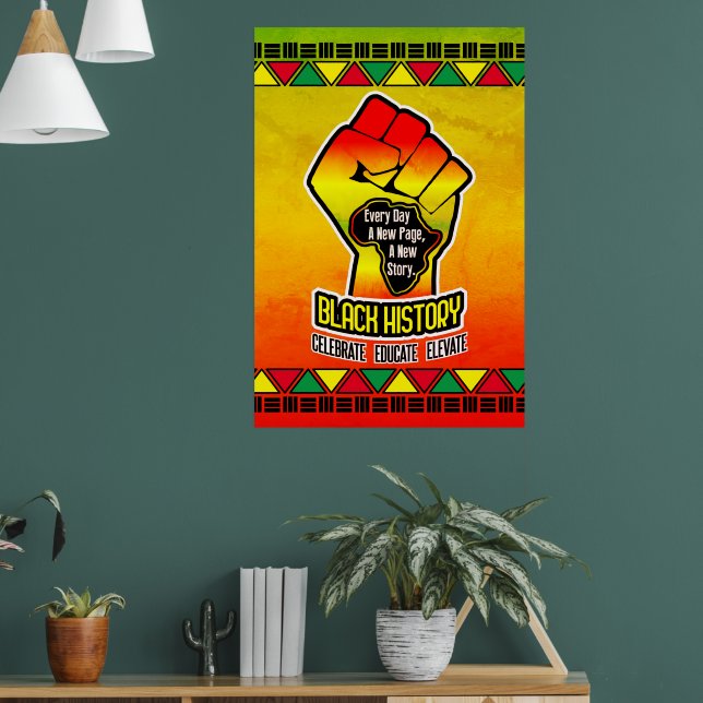 Poster Histoire noire avec l'Afrique Carte et Poing on Gr (Salon 1)