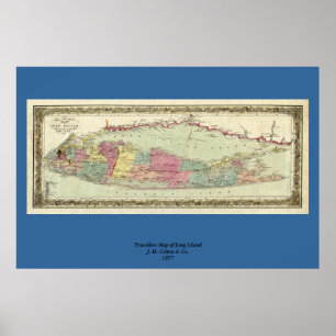 Poster Historic 1855-1857 Travellers Map of Long Island