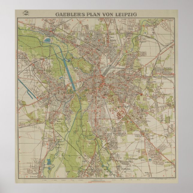 Poster Historical Map of Leipzig by Gaebler 1940 Edition (Devant)