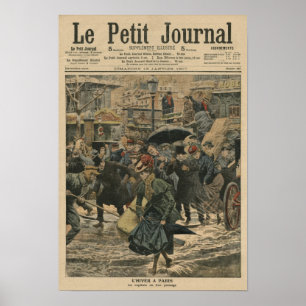 Poster Hiver à Paris marchant dans la boue