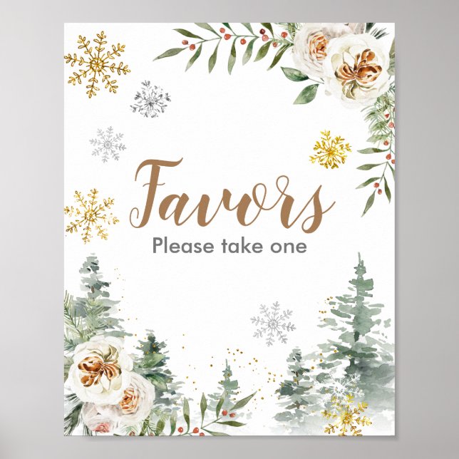 Poster Hiver Blanc Floral Pine Arbres Favoriser Signal (Devant)