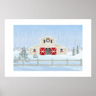 Poster Hiver Blanc Neige Noël Grange Imprimée