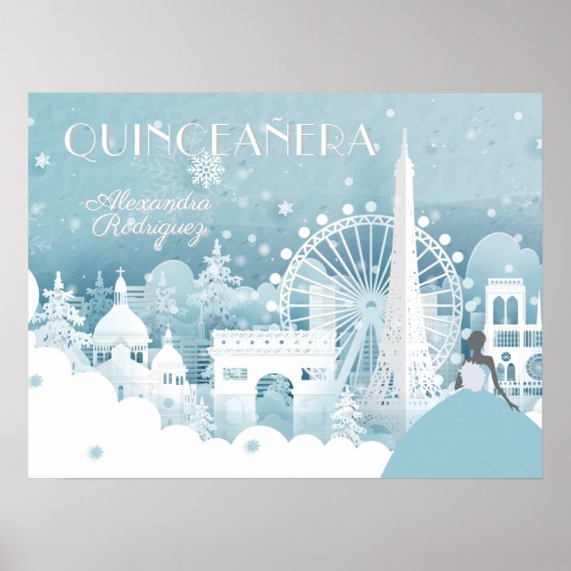Poster Hiver bleu glace à Paris Quinceañera (Devant)