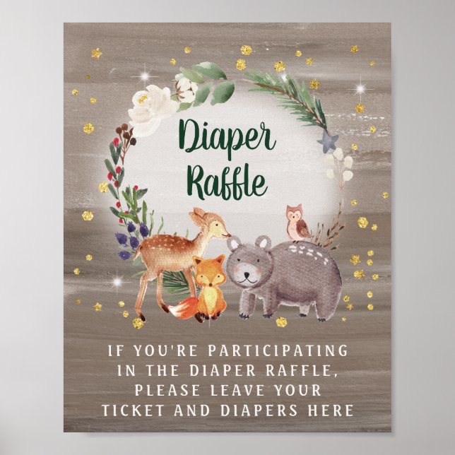 Poster Hiver Bois Animaux Baby shower Déchets Raffle (Devant)