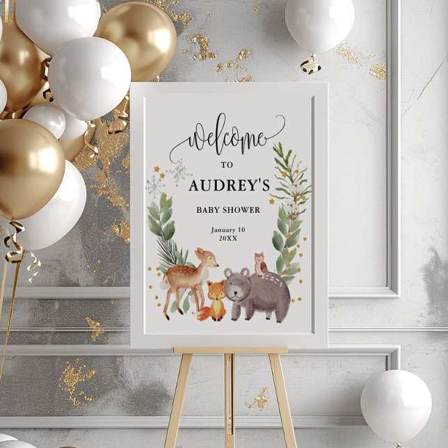 Poster Hiver Bois Animaux Grand Bienvenue (Créateur téléchargé)