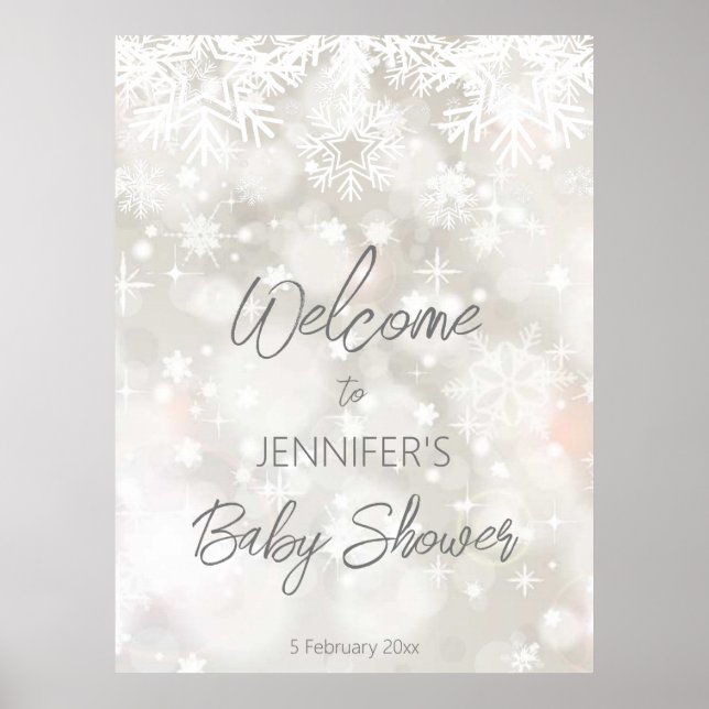 Poster Hiver couleurs pastel enneigé baby shower accueil (Devant)