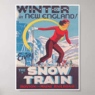 Poster Hiver en Nouvelle-Angleterre, Train à neige, Ski V