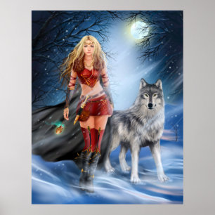 Poster Hiver Guerrier Princesse et loup
