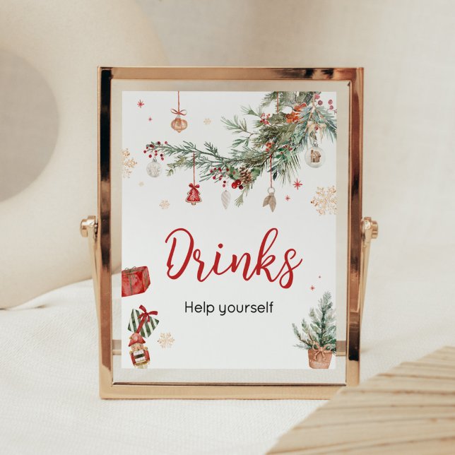 Poster Hiver Joyeux Petit Baby shower de Noël Boissons (Merry Little Winter Christmas Baby Shower Drinks Sign)