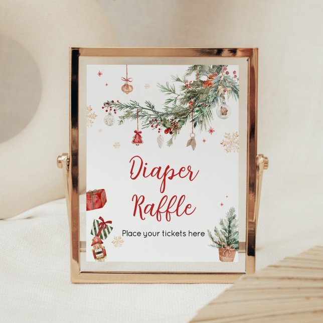 Poster Hiver Joyeux Petit chapeau de Noël Raffin (Merry Little Winter Christmas Baby Shower Diaper Raffle Sign)