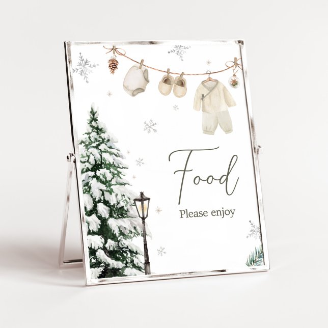 Poster Hiver Joyeux Vêtements de bébé Baby shower Nourrit (Merry Little Winter Baby Clothes Baby Shower Food Sign)