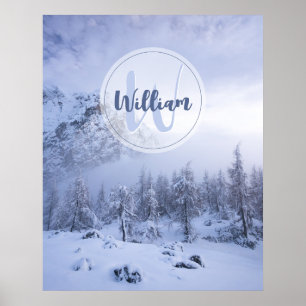 Poster Hiver merveilleux brouillard épinette forêt neige 