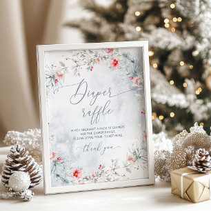 Poster Hiver neige poussiéreuse bleu tombole de Noël