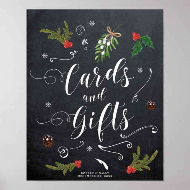 Poster hiver Noël cartes et cadeaux signe mariage (Devant)