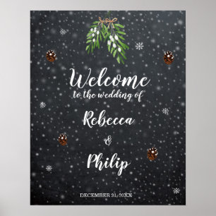 Poster hiver noël neige bienvenue signe mariage