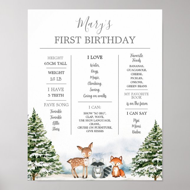 Poster Hiver Onederland Animal 1er anniversaire Jalon (Devant)