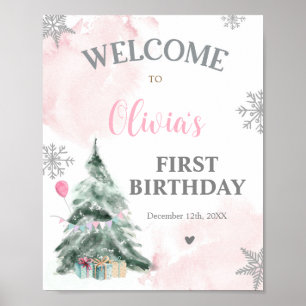 Poster Hiver Onederland Anniversaire 1er Snowflakes Bienv