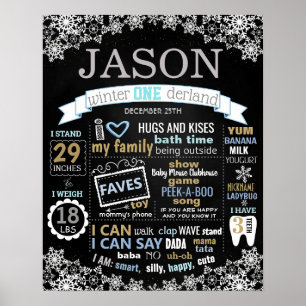 Poster Hiver Onederland Anniversaire Chalkboard garçon