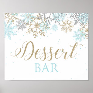 Poster Hiver Onederland Dessert Bar Sign Blue Snowflics