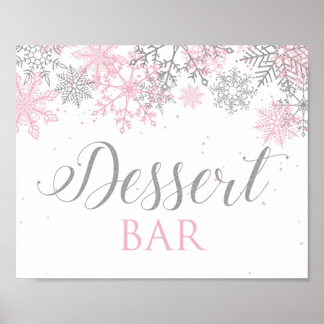 Poster Hiver Onederland Dessert Bar Sign Pink Snowflics (Devant)