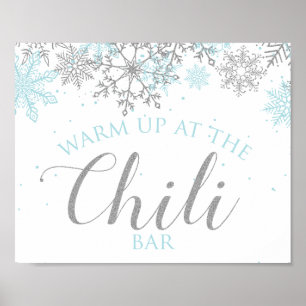 Poster Hiver Onederland Panneau Bar Chilli Flocons Bleus