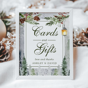 Poster Hiver Pins Rustiques Cartes-lanternes Cadeaux