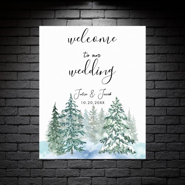 Poster Hiver Pins Rustiques Lanterne Mariage botanique (Winter Rustic Pine Trees Lantern Botanical Wedding Party Supplies)