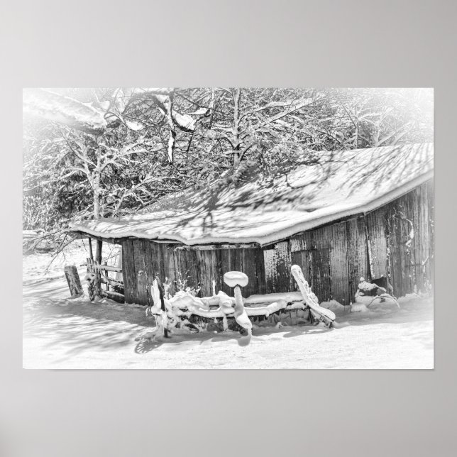 Poster Hiver Rural Scène Grange & Râteau - Tennessee Phot (Devant)