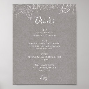Poster Hiver rustique Gray Mariage Boissons Menu Signer