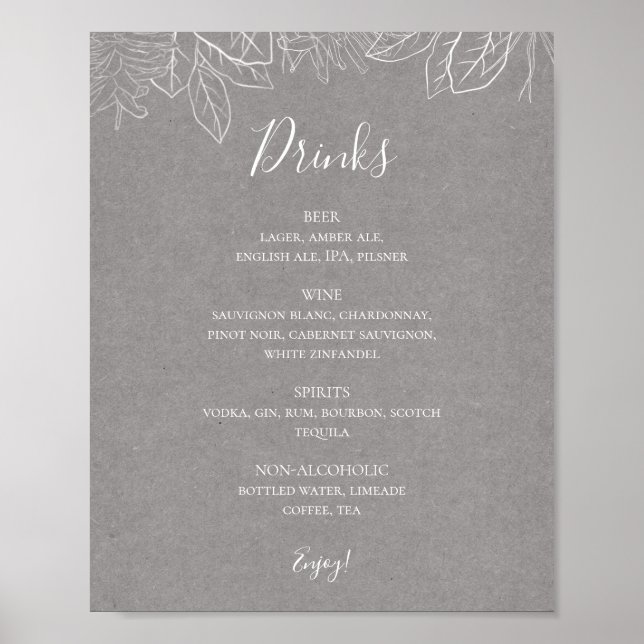 Poster Hiver rustique | Gray Mariage Boissons Menu Signer (Devant)