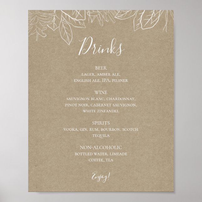 Poster Hiver rustique | Menu des boissons Mariages Kraft  (Devant)