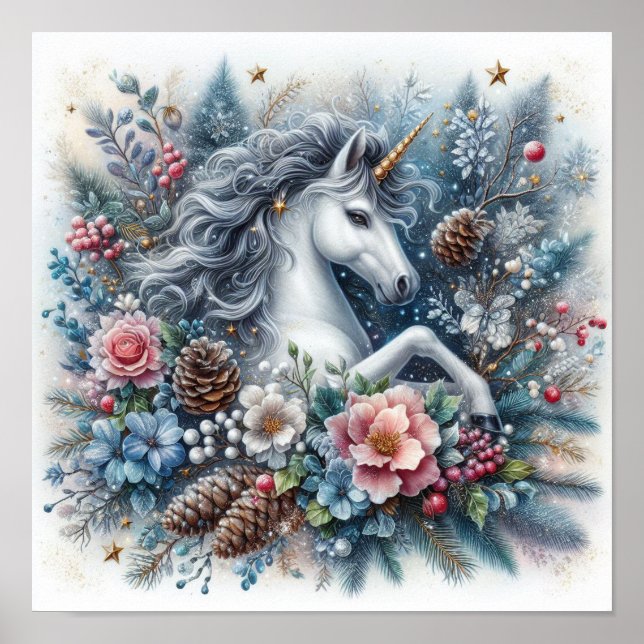 Poster Hiver Unicorne scène magique 6 (Devant)