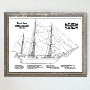 Poster HMS Beagle Tall Ship - Plan d'expédition BD